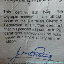 Load image into Gallery viewer, 1980s Austriallian Team Official Mascot. Willy the Koala Gold Necklace
