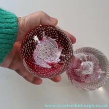 Load image into Gallery viewer, PAIR OF SCOTTISH PAPERWEIGHTS. Pink Cauldron by Innes Burns (1982) and Pink Champagne by Colin Terris (1987)
