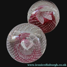 Load image into Gallery viewer, PAIR OF SCOTTISH PAPERWEIGHTS. Pink Cauldron by Innes Burns (1982) and Pink Champagne by Colin Terris (1987)

