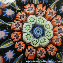 Load image into Gallery viewer, Scottish PERTHSHIRE Paperweight. Dark Black Ground. 10 Half Spokes &amp; Millefiori Canes
