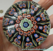 Load image into Gallery viewer, Scottish PERTHSHIRE Paperweight. Dark Black Ground. 10 Half Spokes &amp; Millefiori Canes
