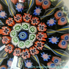 Load image into Gallery viewer, Scottish PERTHSHIRE Paperweight. Dark Black Ground. 10 Half Spokes &amp; Millefiori Canes
