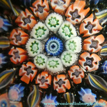 Load image into Gallery viewer, Scottish PERTHSHIRE Paperweight. Dark Black Ground. 10 Half Spokes &amp; Millefiori Canes
