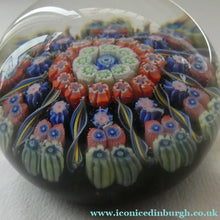 Load image into Gallery viewer, Scottish PERTHSHIRE Paperweight. Dark Black Ground. 10 Half Spokes &amp; Millefiori Canes
