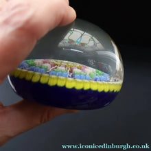Load image into Gallery viewer, 1980s Perthshire Glass Paperweight. Large with Dark Blue Ground Ten Spokes &amp; Millefiori Canes - Paperweight
