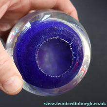 Load image into Gallery viewer, 1980s Perthshire Glass Paperweight. Large with Dark Blue Ground Ten Spokes &amp; Millefiori Canes - Paperweight
