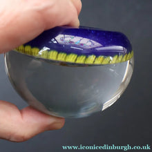 Load image into Gallery viewer, 1980s Perthshire Glass Paperweight. Large with Dark Blue Ground Ten Spokes &amp; Millefiori Canes - Paperweight

