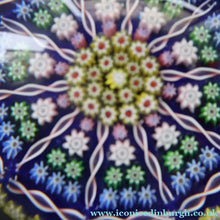 Load image into Gallery viewer, 1980s Perthshire Glass Paperweight. Large with Dark Blue Ground Ten Spokes &amp; Millefiori Canes - Paperweight
