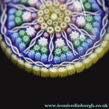 Load image into Gallery viewer, 1980s Perthshire Glass Paperweight. Large with Dark Blue Ground Ten Spokes &amp; Millefiori Canes - Paperweight
