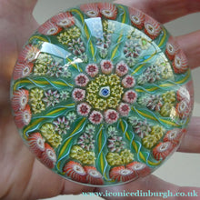 Load image into Gallery viewer, Vintage Scottish PERTHSHIRE Paperweight. Pale Sea Green Ground, 11 Spokes &amp; Millefiori Canes
