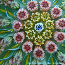 Load image into Gallery viewer, Vintage Scottish PERTHSHIRE Paperweight. Pale Sea Green Ground, 11 Spokes &amp; Millefiori Canes

