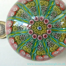 Load image into Gallery viewer, Vintage Scottish PERTHSHIRE Paperweight. Pale Sea Green Ground, 11 Spokes &amp; Millefiori Canes

