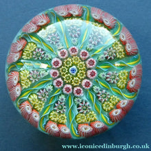 Load image into Gallery viewer, Vintage Scottish PERTHSHIRE Paperweight. Pale Sea Green Ground, 11 Spokes &amp; Millefiori Canes
