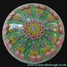 Load image into Gallery viewer, Vintage Scottish PERTHSHIRE Paperweight. Pale Sea Green Ground, 11 Spokes &amp; Millefiori Canes
