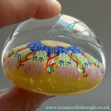 Load image into Gallery viewer, 1970s Scottish PERTHSHIRE Paperweight. Pale Yellow Ground. 9 Half Spokes &amp; Millefiori Canes
