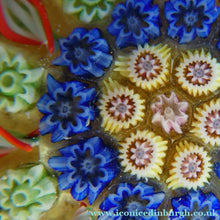 Load image into Gallery viewer, 1970s Scottish PERTHSHIRE Paperweight. Pale Yellow Ground. 9 Half Spokes &amp; Millefiori Canes
