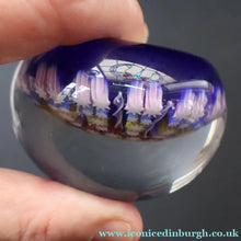Load image into Gallery viewer, 1980s Perthshire Glass Paperweight. Smaller Size. Dark Blue Ground Eleven Spokes &amp; Millefiori Canes - Paperweight
