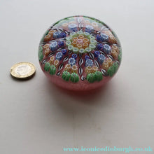Load image into Gallery viewer, Vintage Scottish PERTHSHIRE Paperweight. Sugar Pink Ground 10 Short Spokes &amp; Millefiori Canes - Paperweight
