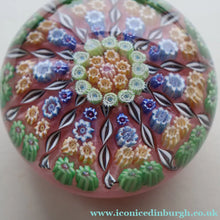 Load image into Gallery viewer, Vintage Scottish PERTHSHIRE Paperweight. Sugar Pink Ground, 10 Short Spokes &amp; Millefiori Canes

