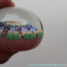 Load image into Gallery viewer,  Vintage Scottish PERTHSHIRE Paperweight. Sugar Pink Ground, 10 Short Spokes &amp; Millefiori Canes 
