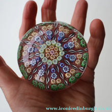Load image into Gallery viewer, Vintage Scottish PERTHSHIRE Paperweight. Sugar Pink Ground, 10 Short Spokes &amp; Millefiori Canes
