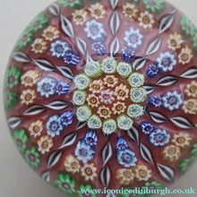 Load image into Gallery viewer, Vintage Scottish PERTHSHIRE Paperweight. Sugar Pink Ground, 10 Short Spokes &amp; Millefiori Canes
