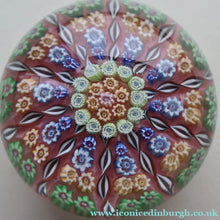Load image into Gallery viewer,  Vintage Scottish PERTHSHIRE Paperweight. Sugar Pink Ground, 10 Short Spokes &amp; Millefiori Canes
