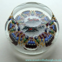 Load image into Gallery viewer, Vintage 1980s PERTHSHIRE PAPERWEIGHT. Millefiori Ground with Train Motif (PP 56)
