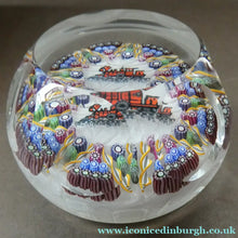 Load image into Gallery viewer, Vintage 1980s PERTHSHIRE PAPERWEIGHT. Millefiori Ground with Train Motif (PP 56)
