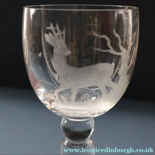 Load image into Gallery viewer, 1980s SCOTTISH STUDIO GLASS. Large Wine Glass with Engraved Deer Design by Norman Orr  (1924 - 1993)
