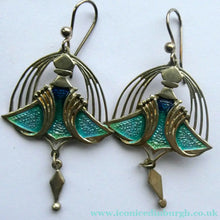 Load image into Gallery viewer, PAT CHENEY. Scottish Vintage 1980s Art Nouveau Style Silver Earrings with Turquoise Enamel
