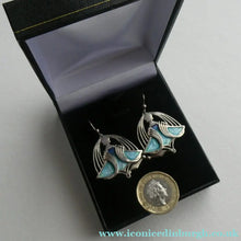 Load image into Gallery viewer, PAT CHENEY. Scottish Vintage 1980s Art Nouveau Style Silver Earrings with Turquoise Enamel
