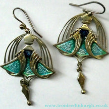 Load image into Gallery viewer, PAT CHENEY. Scottish Vintage 1980s Art Nouveau Style Silver Earrings with Turquoise Enamel
