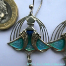 Load image into Gallery viewer, PAT CHENEY. Scottish Vintage 1980s Art Nouveau Style Silver Earrings with Turquoise Enamel
