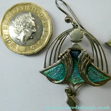 Load image into Gallery viewer, PAT CHENEY. Scottish Vintage 1980s Art Nouveau Style Silver Earrings with Turquoise Enamel
