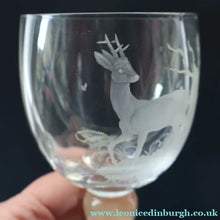 Load image into Gallery viewer, 1980s SCOTTISH STUDIO GLASS. Large Wine Glass with Engraved Deer Design by Norman Orr  (1924 - 1993)
