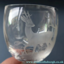 Load image into Gallery viewer, 1980s SCOTTISH STUDIO GLASS. Large Wine Glass with Engraved Deer Design by Norman Orr  (1924 - 1993)
