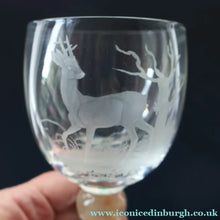Load image into Gallery viewer, 1980s SCOTTISH STUDIO GLASS. Large Wine Glass with Engraved Deer Design by Norman Orr  (1924 - 1993)
