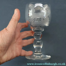 Load image into Gallery viewer, 1980s SCOTTISH STUDIO GLASS. Large Wine Glass with Engraved Deer Design by Norman Orr  (1924 - 1993)
