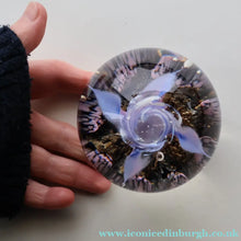 Load image into Gallery viewer, Early SELKIRK GLASS 1980s Scottish Paperweight.  MAGNUM Size with etched inscription and date on the base
