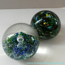 Load image into Gallery viewer, Pair of Early Scottish Selkirk Glass Paperweights Signed &amp; with original labels
