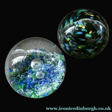 Load image into Gallery viewer, Pair of Early Scottish Selkirk Glass Paperweights Signed &amp; with original labels
