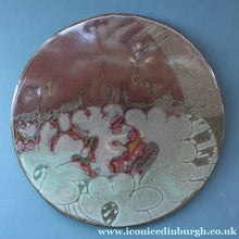 Load image into Gallery viewer, STUDIO POTTERY. Heavy Duty Trivet or Teapot Stand with Abstract Floral Motifs. Crich Pottery (Diana Worthy). 8 inch diameter
