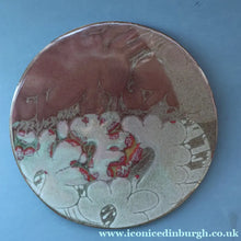 Load image into Gallery viewer, STUDIO POTTERY. Heavy Duty Trivet or Teapot Stand with Abstract Floral Motifs. Crich Pottery (Diana Worthy). 8 inch diameter
