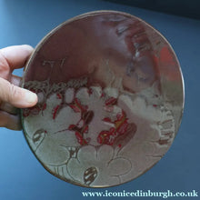 Load image into Gallery viewer, STUDIO POTTERY. Heavy Duty Trivet or Teapot Stand with Abstract Floral Motifs. Crich Pottery (Diana Worthy). 8 inch diameter
