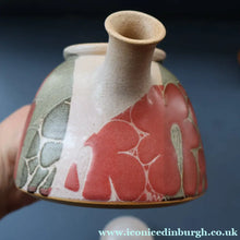 Load image into Gallery viewer, 1970s STUDIO POTTERY.  Small Teapot with Terracotta Abstract Floral Motifs. Crich Pottery (Diana Worthy)
