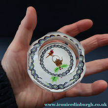 Load image into Gallery viewer, Scottish Caithness Glass Paperweight: ROBIN AND KETTLE by Colin Terris 1983
