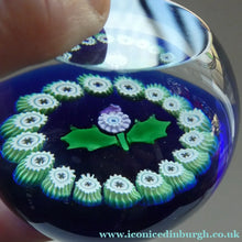Load image into Gallery viewer, 1987 Vintage CAITHNESS GLASS Miniature Faceted Paperweight with Thistle
