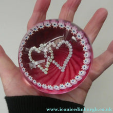 Load image into Gallery viewer, Vintage 1989 Caithness Paperweight. Double Heart or LUCKENBOOTH Motif by COLIN TERRIS
