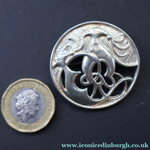 Load image into Gallery viewer, 1989 Ola Gorie Scottish Silver Brooch. Large Design with Two Celtic Birds with Undulating Plumes - Ola Gorie
